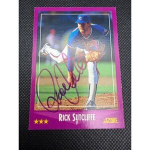 1988 Score Rick Sutcliffe 50 Chicago Cubs Pitcher Signed Baseball Card Purple